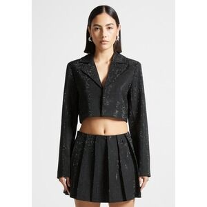 MANIEREDEVOIR Rhinestone Embellished Cropped Blazer Black Size 6 New With Tags